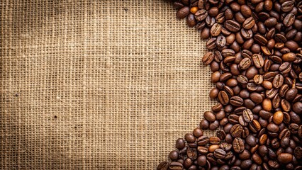 Coffee beans arranged on rustic burlap background, coffee, beans, burlap, rustic, background, texture, aroma, fresh, organic, natural
