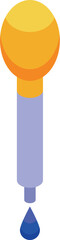 Chemical pipette with a drop of blue liquid dripping from it in isometric view