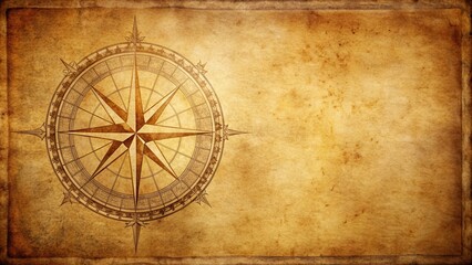 Fototapeta premium Vintage compass rose on antique parchment paper background , vintage, compass, rose, old, parchment, background, navigation