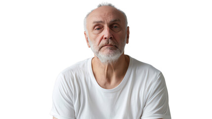 Obraz premium Half body portrait of a thoughtful Russian artist in his 50s in a white T-shirt