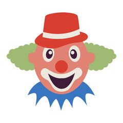 Creepy Clown Face with Flat Cartoon Design. Vector Illustration