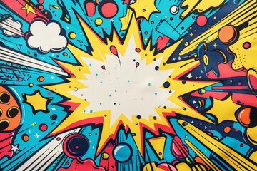 burst of colorful comic symbols