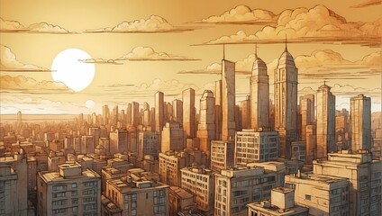 sunset over the city