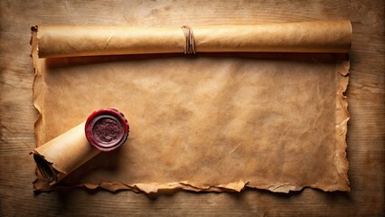 Ancient paper scroll with a wax seal, antique, vintage, document, manuscript, history, heritage, aged, ancient, seal