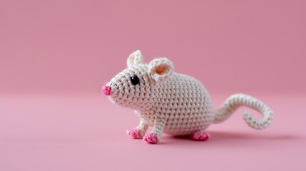 Obraz premium White crocheted rat on a pink background