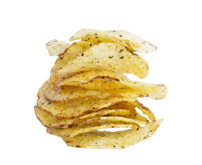 stack of potato chips isolated on white