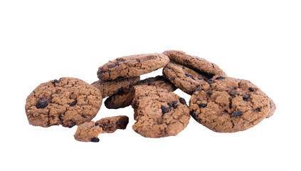 Chocolate chip cake serving with isolated background