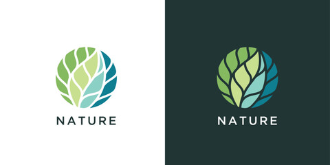 Abstract silhouette round vector logo design of trees, garden, leaf, .badge for a cosmetology, ecology concept, spa, health and yoga Center. Nature element business logo template.