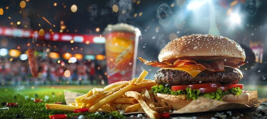 Fast Food Combo Meal at blurred Football Stadium