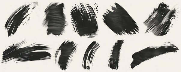 Stylish black brush strokes and ivory ink textures, perfect for 3D illustration elements.