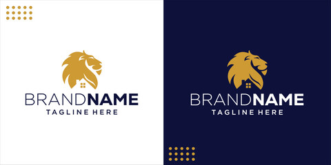 Creative Lion and House Logo, Design Inspiration, Illustration, Vector