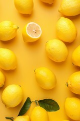 Fresh Lemons on Yellow: Vibrant Citrus Delight