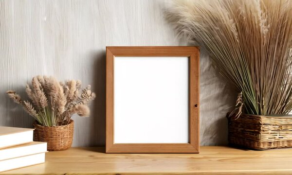 Ultra-Detailed Boho A4 Frame Mockup in Minimalist Interior