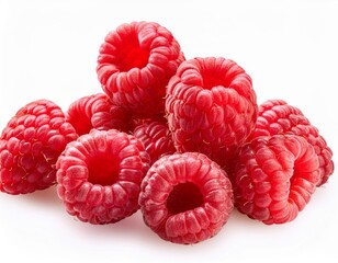 Ripe raspberries with leaves isolated on white background cutout