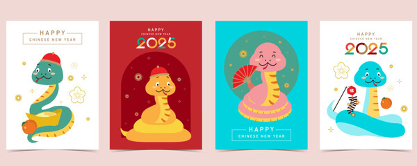 2025 Chinese New Year background with cute snake for a4 vertical design