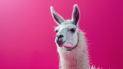 Fototapeta premium White Squishy Llama on bright pink background