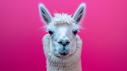 Fototapeta premium White Squishy Llama on bright pink background