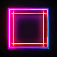 Fototapeta premium Vibrant neon rectangle frame on a dark background. Modern and futuristic glowing design perfect for digital art and graphic design projects.