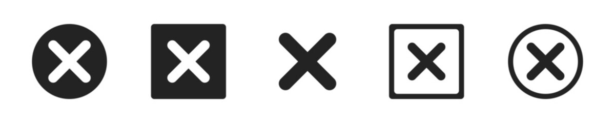 Red cross icon set. Set of 5 outline icons related to cross, wrong, no, not true. Linear icon collection. Wrong outline icons collection. Editable stroke. Vector illustration.