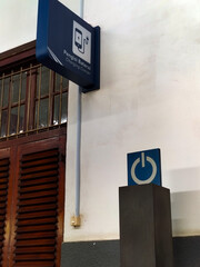 Naklejka premium Selective focus. Public facility. Battery charging station at Tegal, Indonesia.