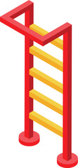 Red and yellow ladder standing up with an isometric perspective on a white background