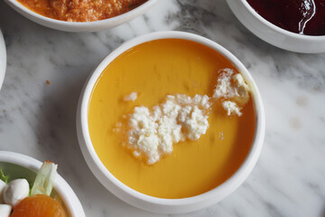 butter cream and honey in a bowl on table .