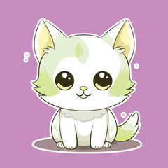 Adorable Green-Eyed Kitten Cartoon Illustration