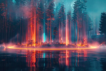 Fototapeta premium A forest with a glowing circle in the middle