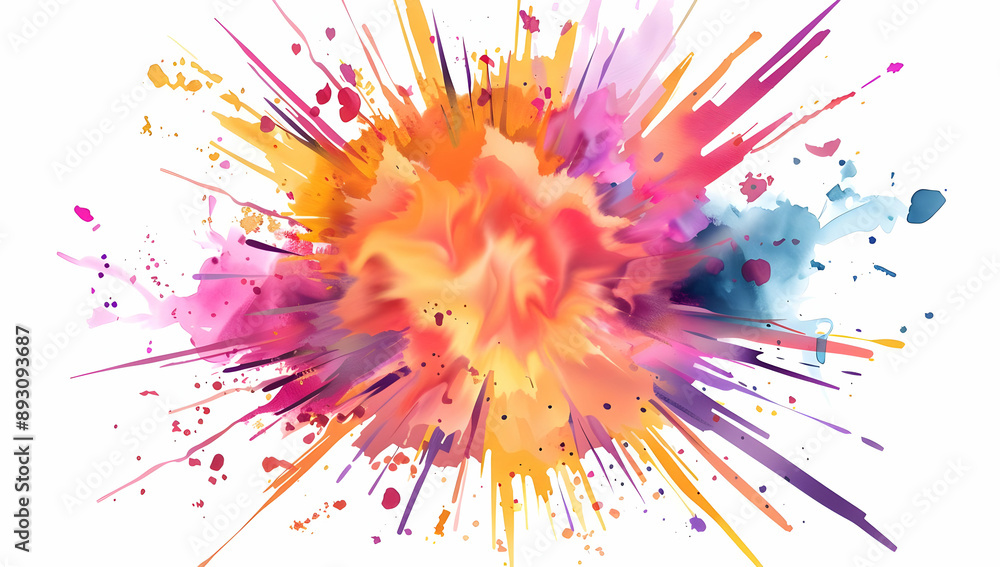 Poster vibrant color explosion abstract art with dynamic paint splashes and bursts creating a lively and en