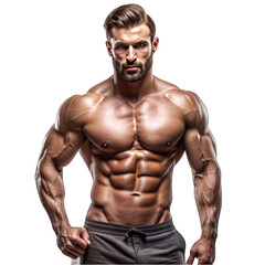 Fototapeta premium A man with muscular body portrait on transparent background