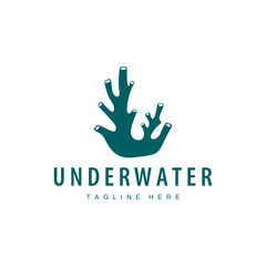 Obraz premium coral logo underwater seaweed plant simple template design marine decoration