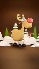 New 2022 Year is coming. Deer in snow, candy and green chrisnmas trees. Illustration