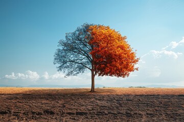 Land with dry and cracked ground and green field .Desert,Global warming background