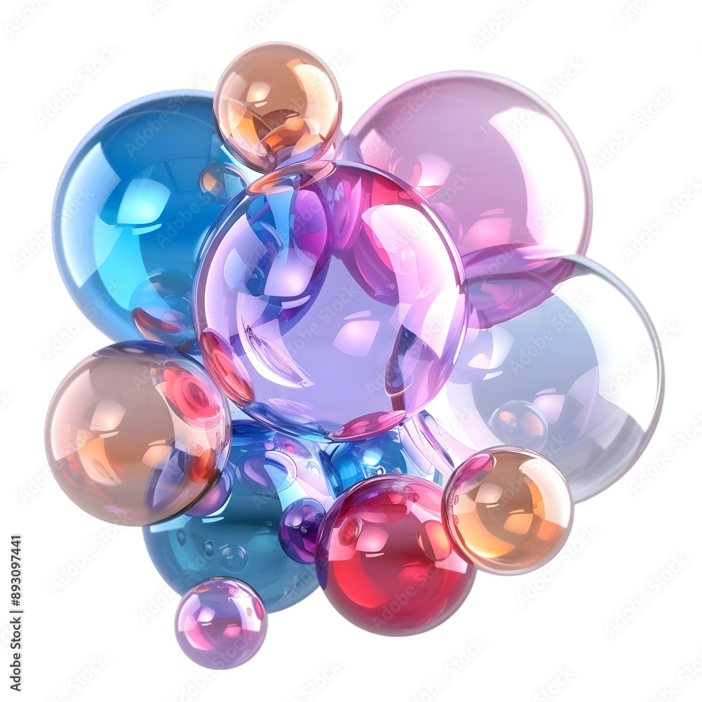 Poster 3d rendering colorful round shapes bubble ball collection, transparent background isolated on a tran