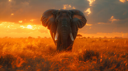 Illustration of Sunset African Elephant portrait