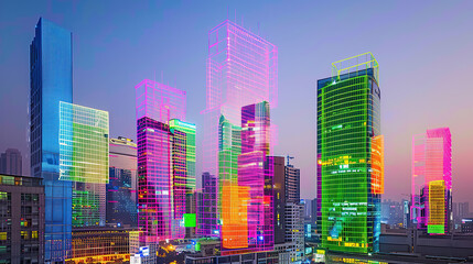 Obraz premium Colorful city skyline at night