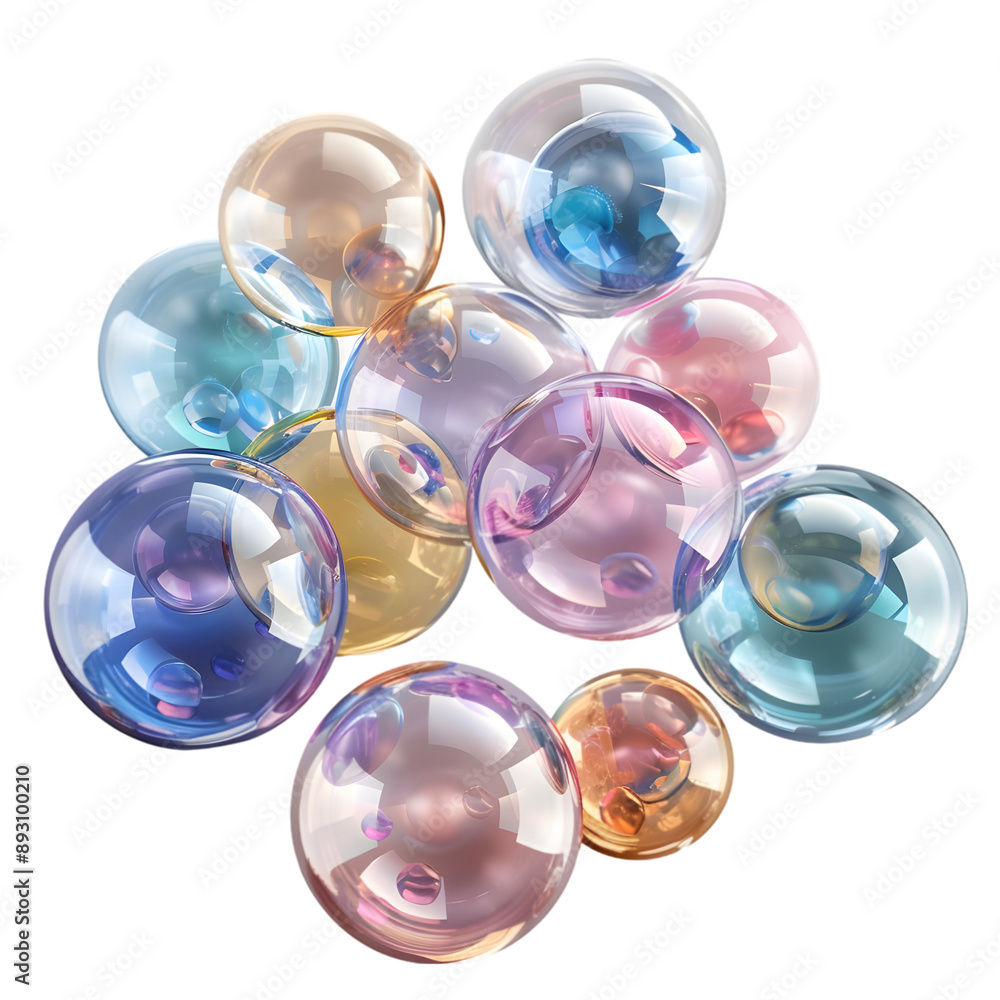Poster 3d rendering colorful round shape bubble ball collection, transparent background. isolated on a tran