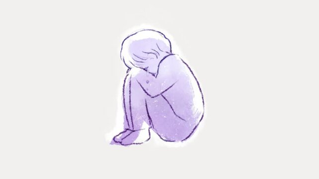 心に傷を負い蹲って泣く学生のアニメ風動画