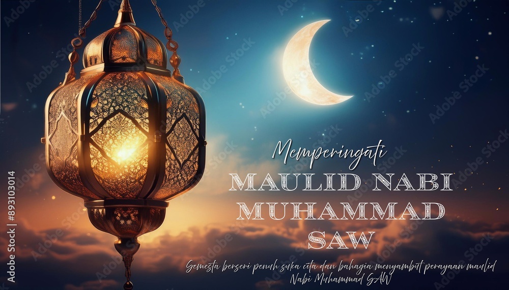 Wall mural milad un nabi mubarak means happy birthday of prophet muhammad.mawlid celebration poster design