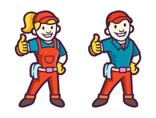 A male and female mascots in 70's vector style.