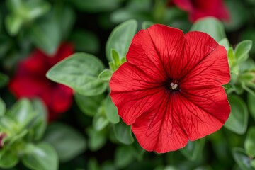 Red petunia blossom in a garden; Petunioideae