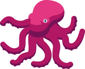 Pink octopus is swimming in the ocean, tentacles outstretched
