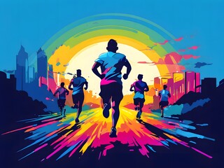 Fototapeta premium Marathon running illustration art
