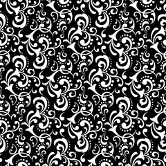 Flower pattern. Seamless white and black ornament. Graphic vector background. Ornament for fabric, wallpaper, packaging.