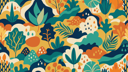 Abstract seamless pattern with natural shapes. tropical fruit and exotic summer doodles. Trendy fashion background includes modern minimalist art