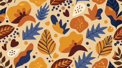 Abstract seamless pattern with natural shapes. tropical fruit and exotic summer doodles. Trendy fashion background includes modern minimalist art
