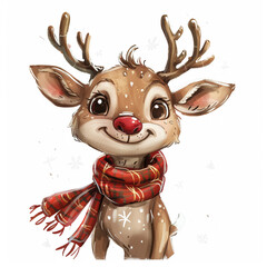 A cheerful reindeer with a holiday scarf designs for Print on Demand (POD) on a white background.