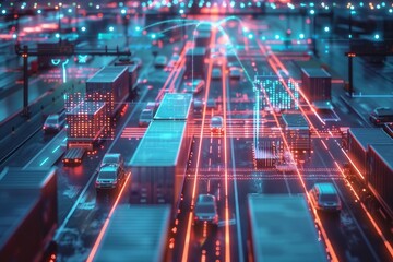 Smart logistics innovation  global distribution network on warehouse background with ai technology