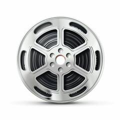 Obraz premium A retro film reel with a movie strip designs for Print on Demand (POD) on a white background.