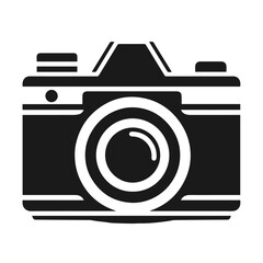 Clean black and white vector silhouette of a Camera icon logotype on white background